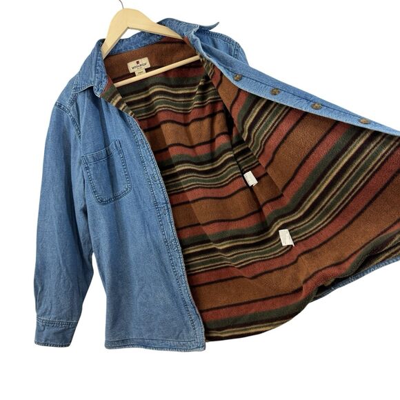 Woolrich Large Shacket Jean Jacket Fleece Lined Button Chore Barn Western Womens - Picture 10 of 16